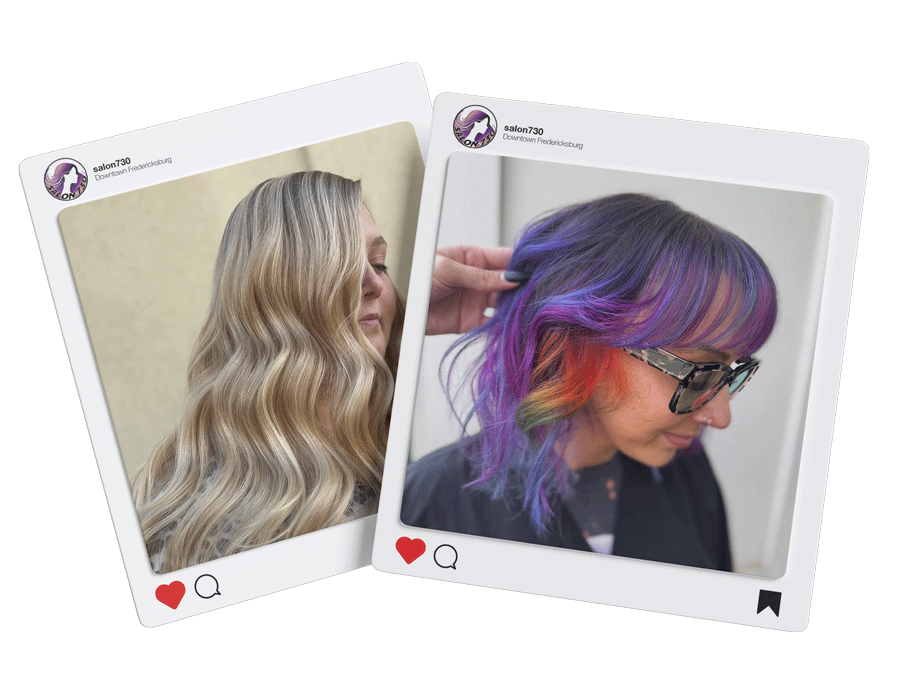 Blonde balayage and rainbow hair color by Salon 730 stylist