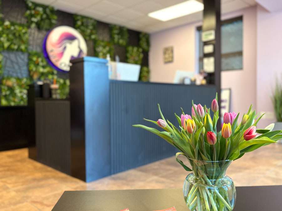 Reception area inside Salon 730 hair salon in Fredericksburg Virginia